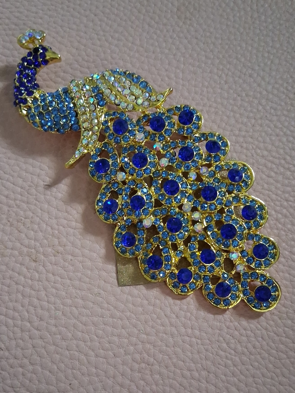 Blue Crystal Peacock Brooch - Gold Tone Women Jewelry